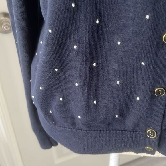 Tommy Hilfiger 100 % Pima Cotton Navy Sm Polka Dots Cardigan Button up Sz M - Picture 3 of 7